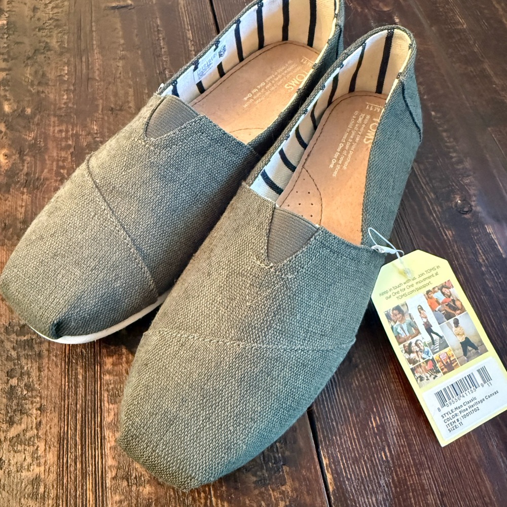 Toms men’s size 11, Charcoal Canvas Slip-Ons, NEW
